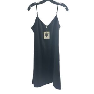 Lita by Ciara NWT V-Neck Black‎ Spaghetti Straps Silk Mini Slip Dress Medium